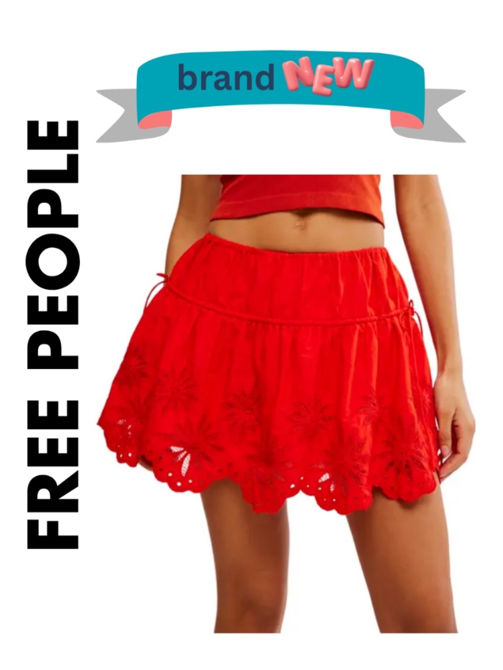 Free People Wildest Dream Eyelet Embroidery Miniskirt Fiery Red Size Small NWT